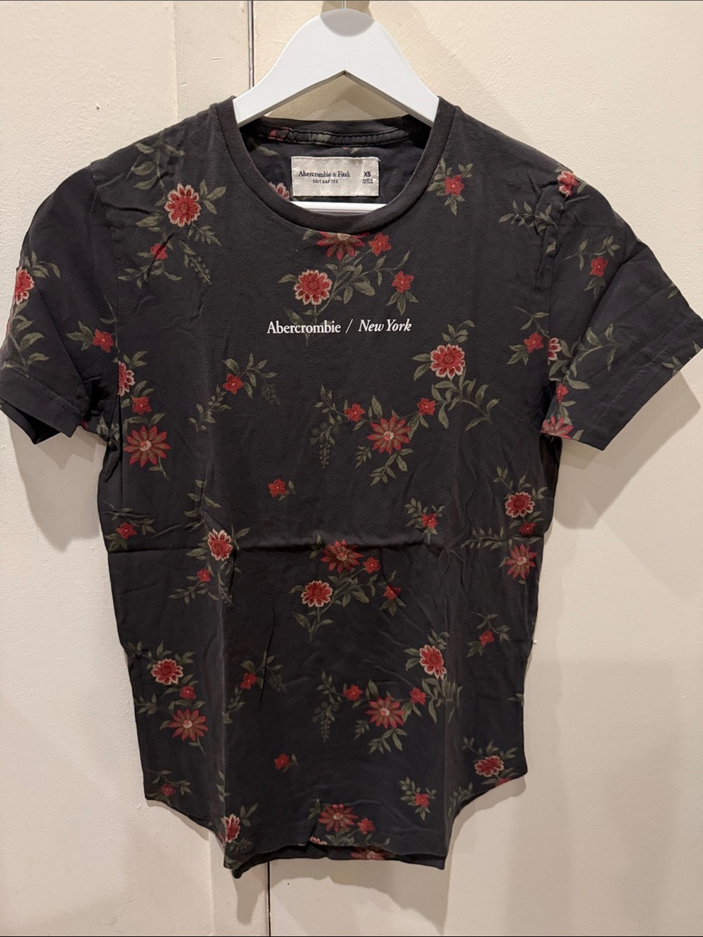 Abercrombie & Fitch Black Tee with Red Floral Print